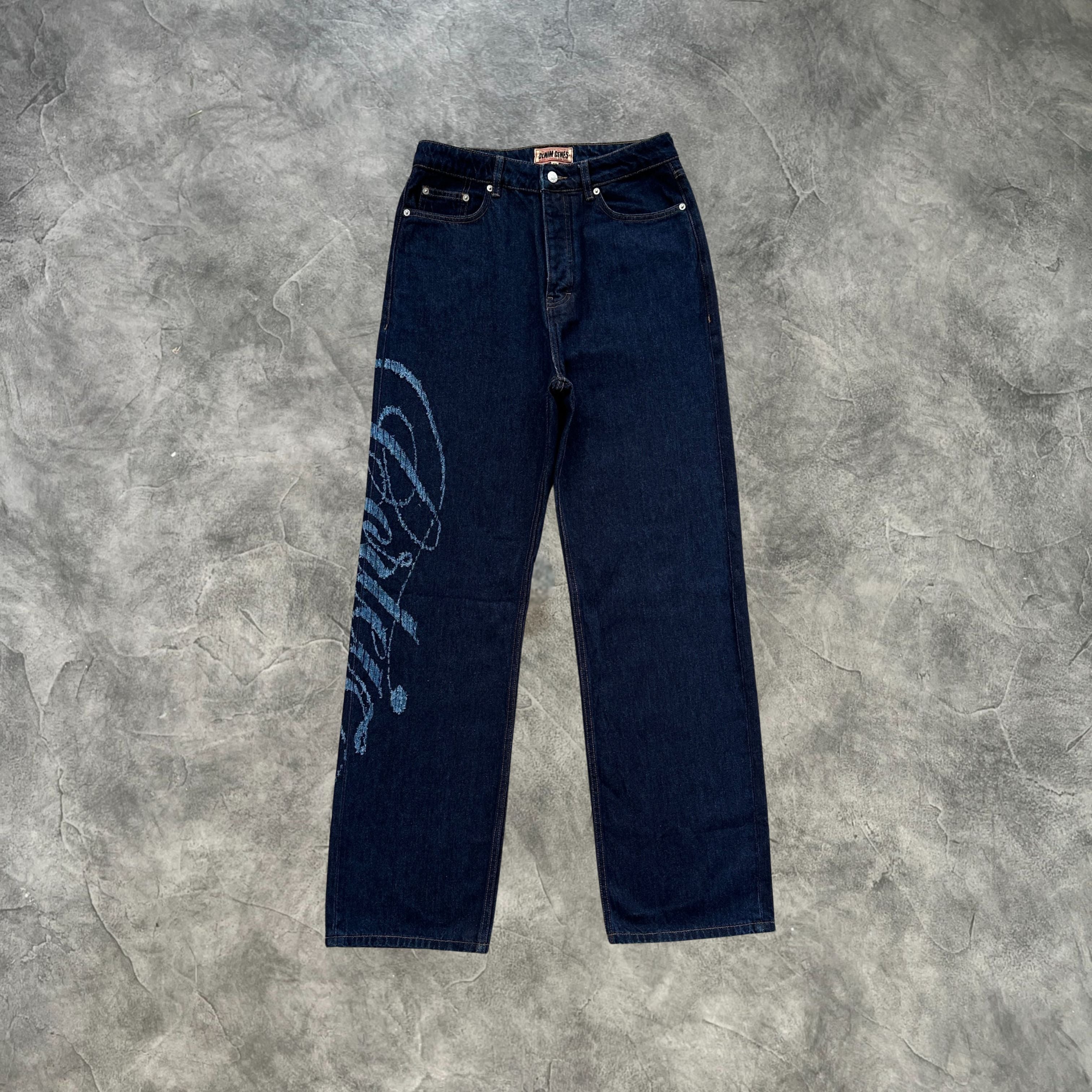 Corteiz Frayed Denim Pants Navy
