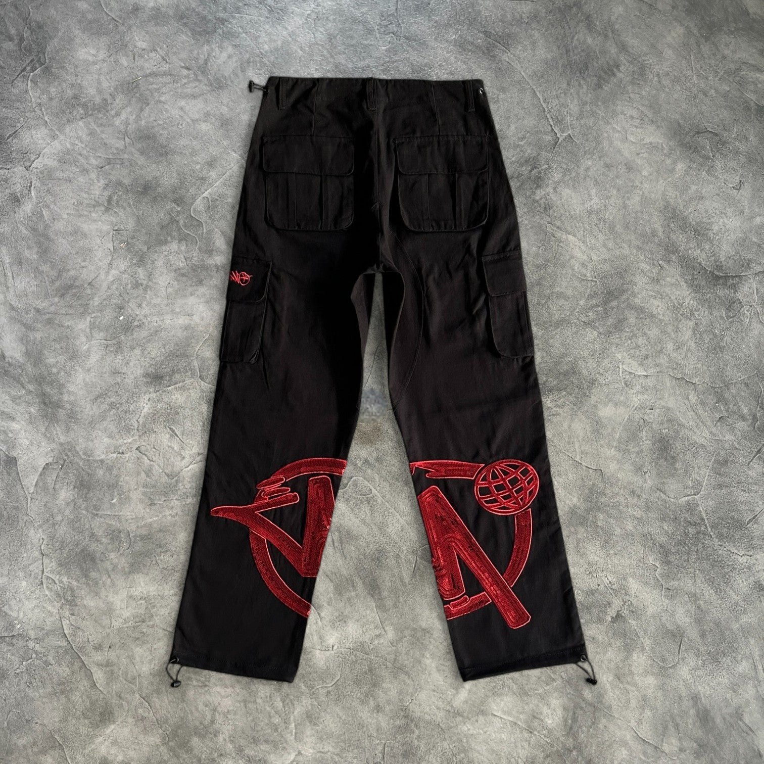Minus Two Sequin Logo Cargo Pants Black/Red