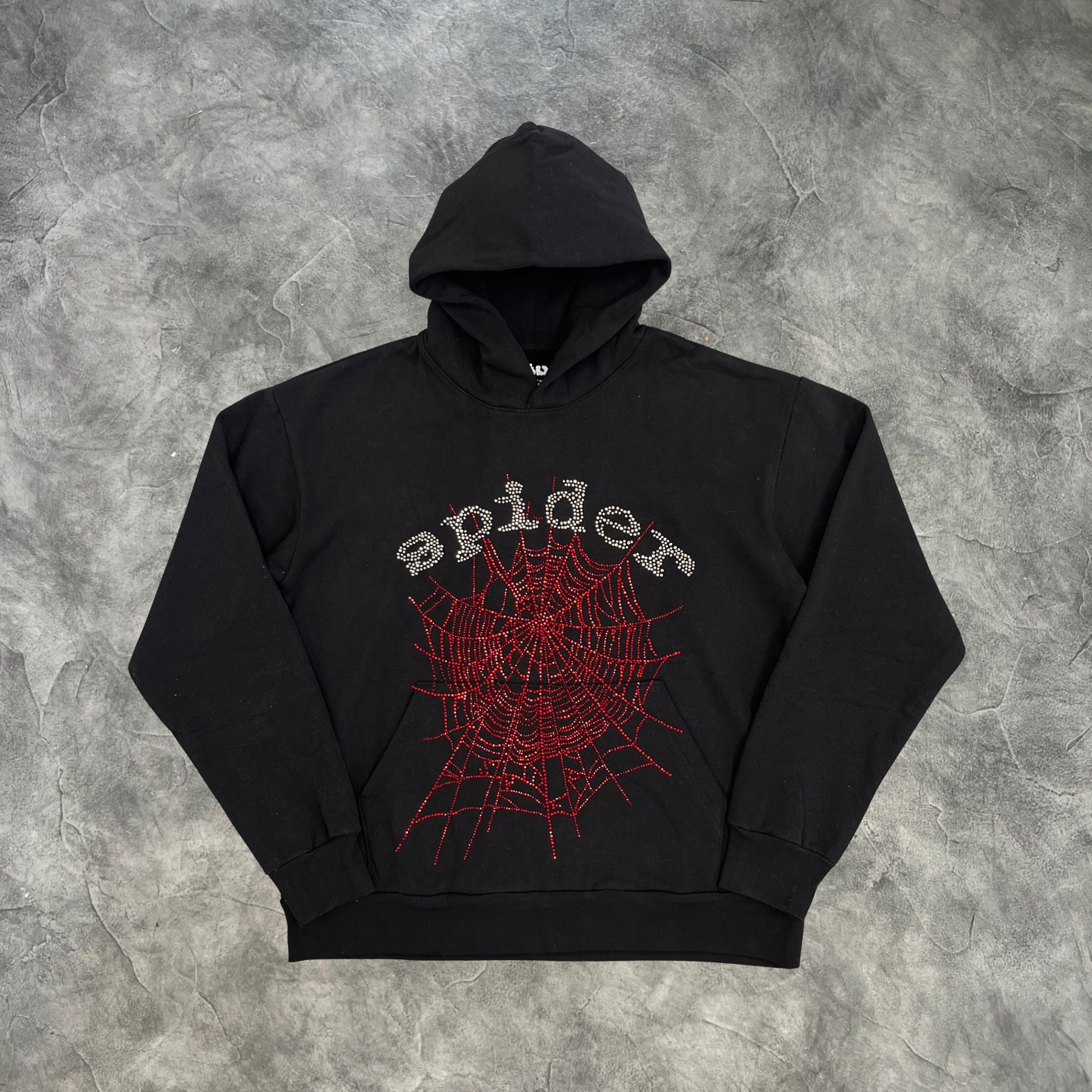 Sp5der Web Rhinestone Hoodie Black