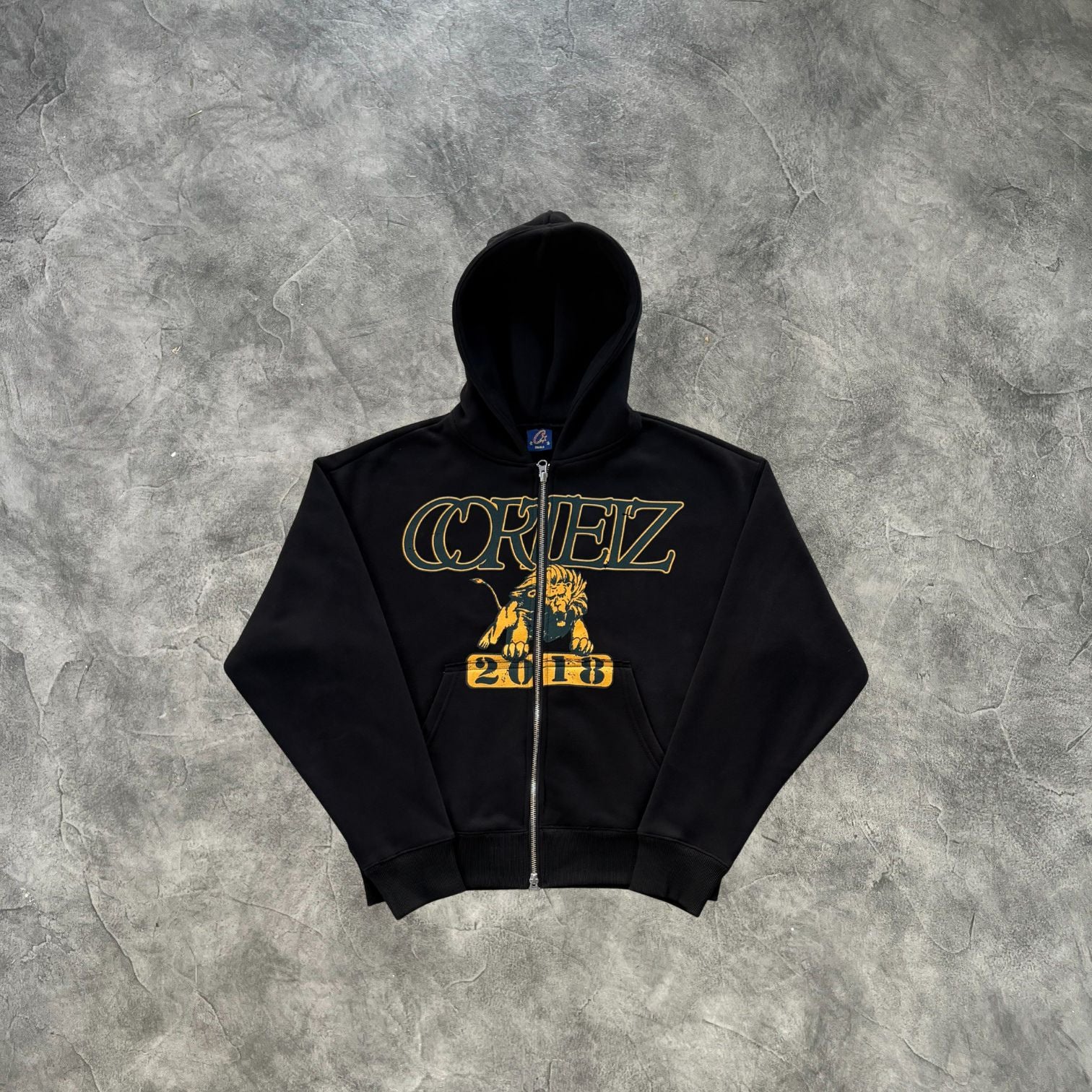 Corteiz Lion Varsity Zip-Up Hoodie Black