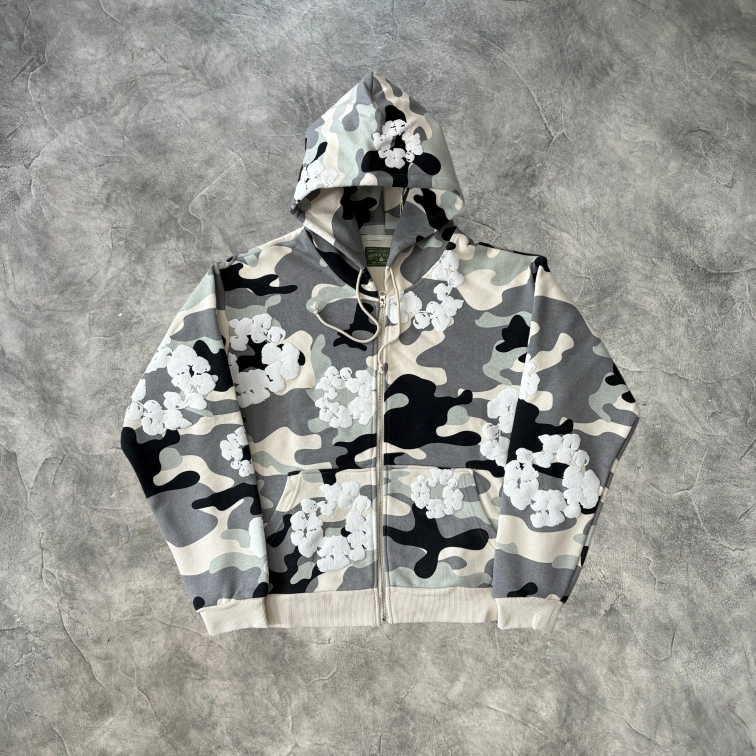Denim Tears Kapok Flower Camouflage Zip-Up Sweatshirt Snowflake