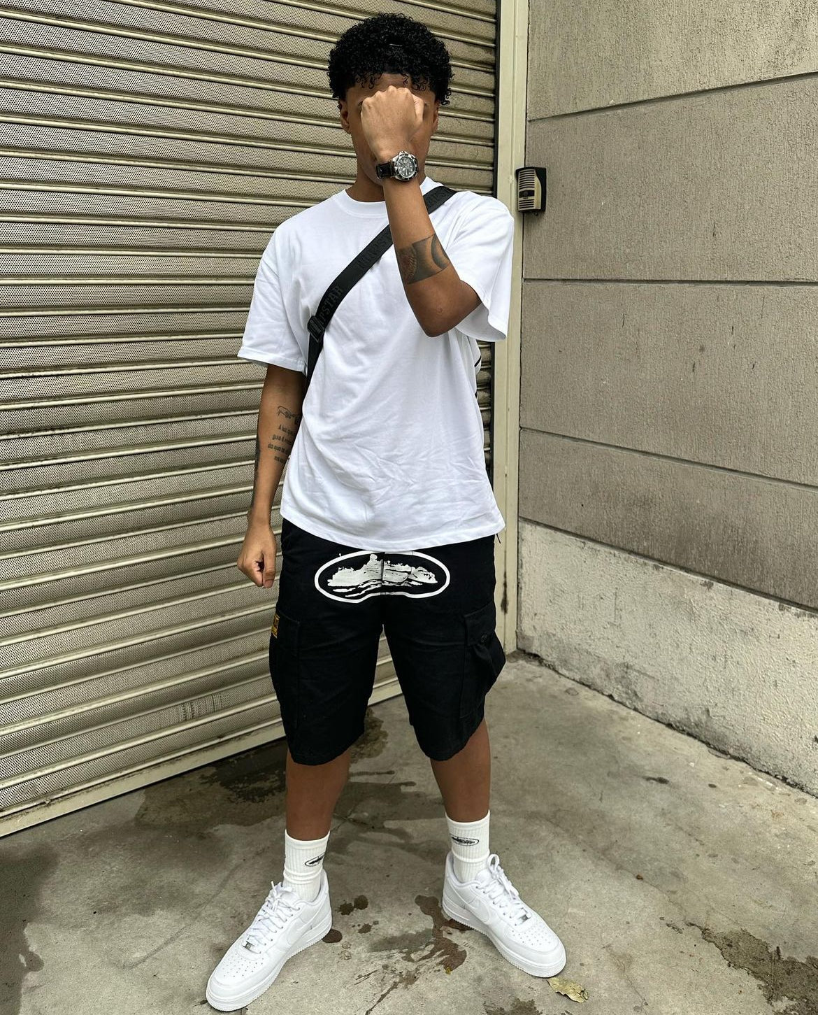 Corteiz Alcatraz Cargo Shorts Black/White