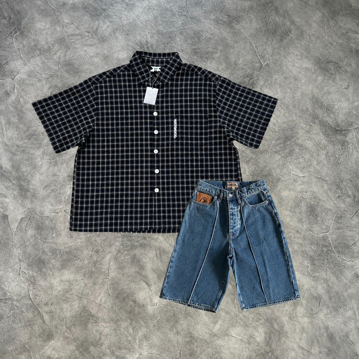 Mertra X Corteiz Midnight Plaid & Denim Drift Vaulted Set