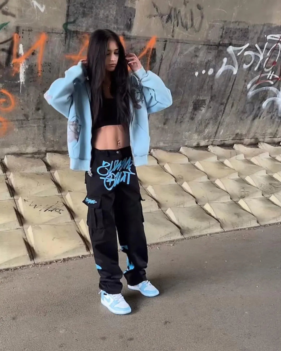 Minus Two Graff Cargo Pants Black/Baby Blue