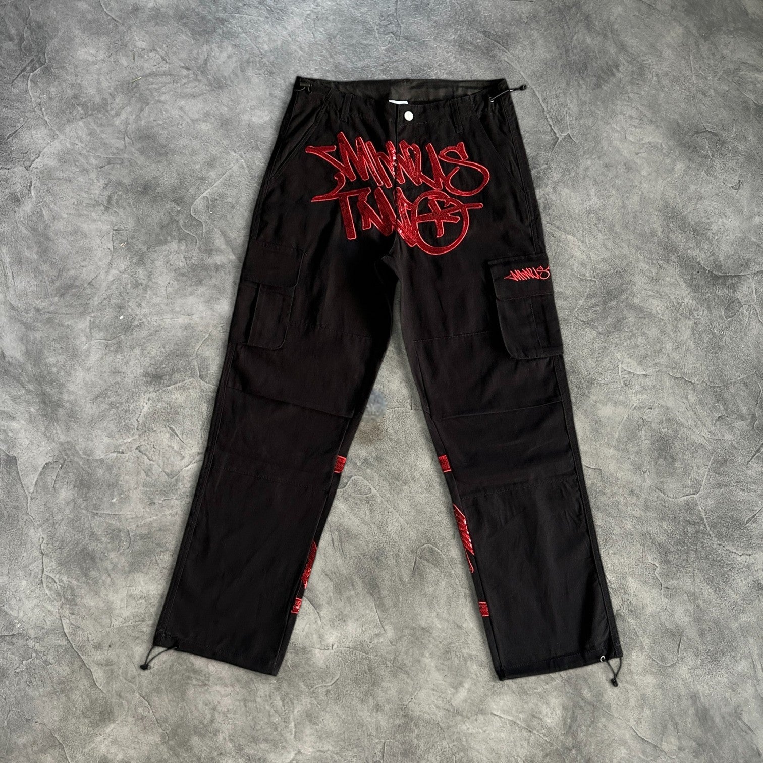 Minus Two Sequin Logo Cargo Pants Black/Red