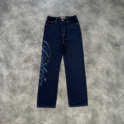 Corteiz Frayed Denim Pants Navy