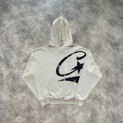 Corteiz Large Print CRTZ Zip-Up Hoodie Beige