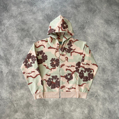 Denim Tears Kapok Flower Camouflage Zip-Up Sweatshirt Desert