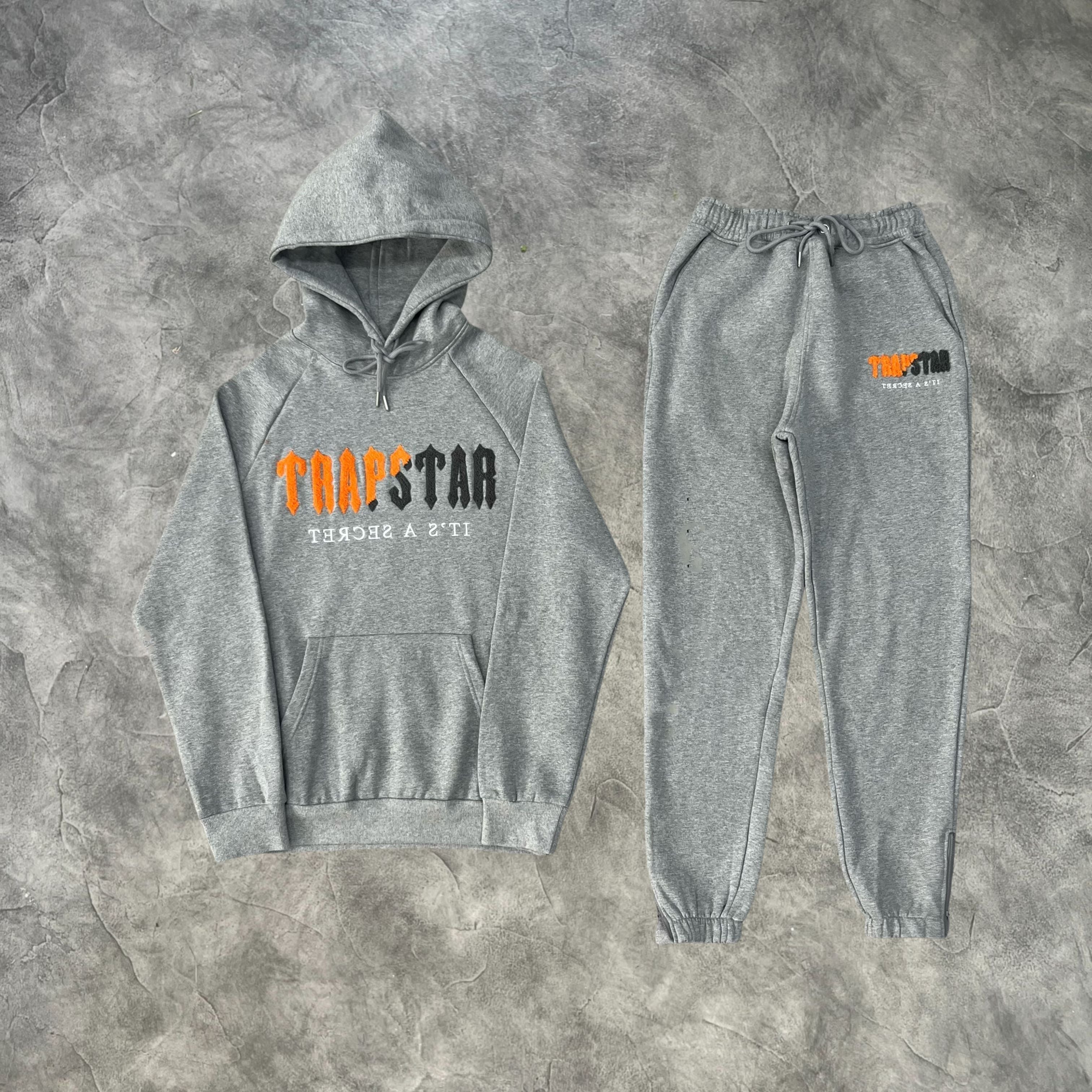 Trapstar Chenille 2.0 Decoded Hooded Tracksuit Grey/Orange/Black