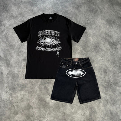 Corteiz Dark Web Denim Vaulted Set Black/White