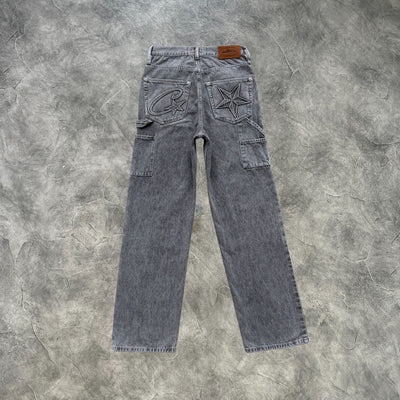 Corteiz C Star Denim Cargo Pants Grey