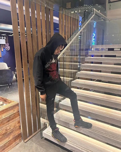Sp5der Web Rhinestone Hoodie Black
