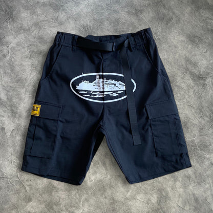 Corteiz Alcatraz Cargo Shorts Black/White