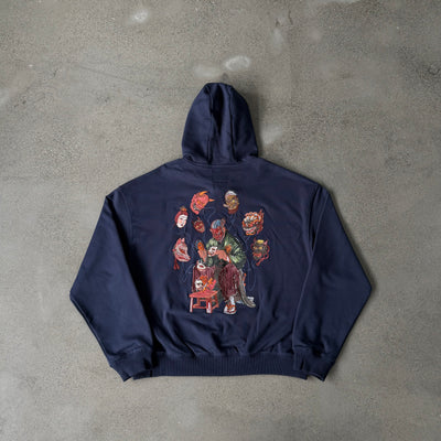 Vescartes Aether Souls Zip-Up Hoodie Navy Blue