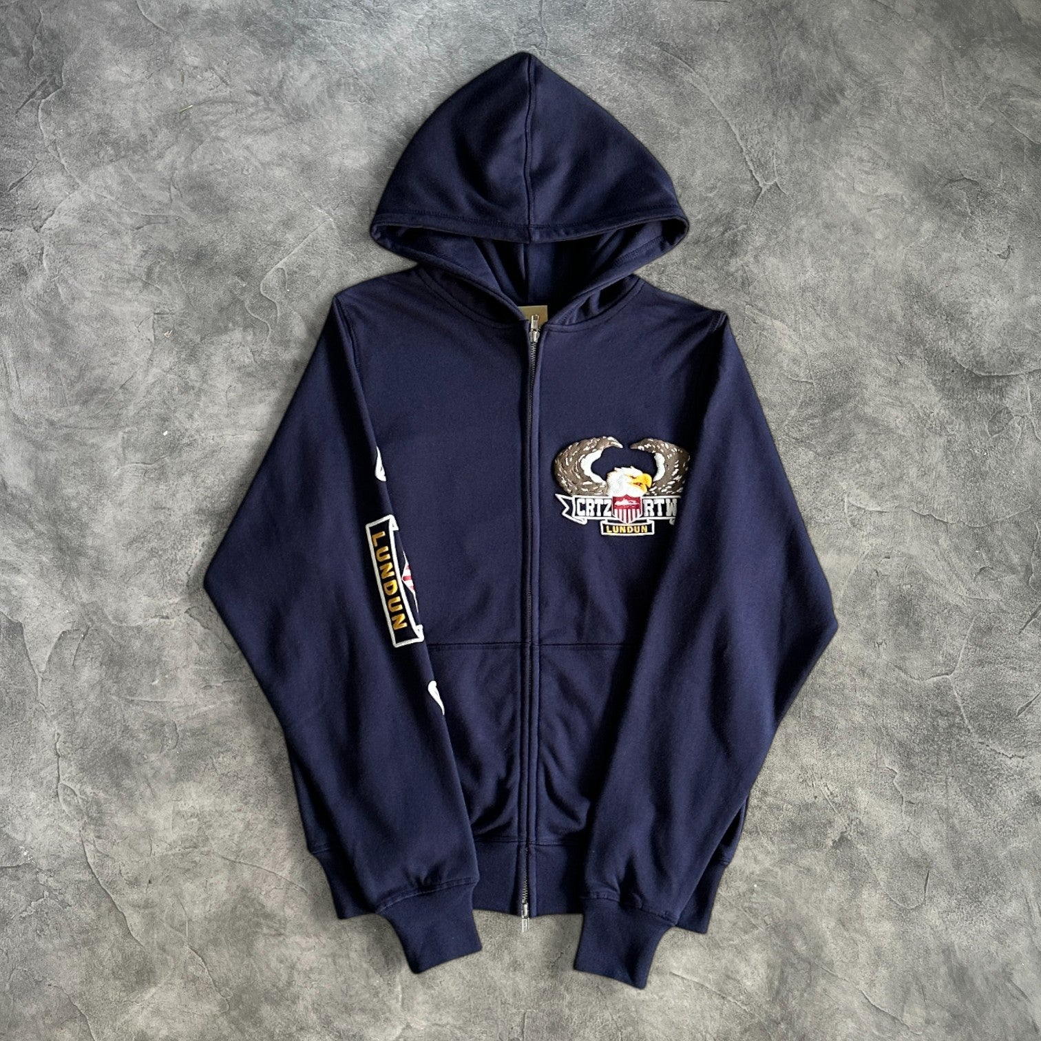 Corteiz Eagle Print Zip-Up Hoodie Navy Blue