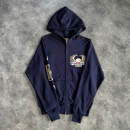 Corteiz Eagle Print Zip-Up Hoodie Navy Blue