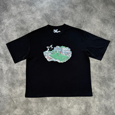Mertra Green Field Graphic T-Shirt Black