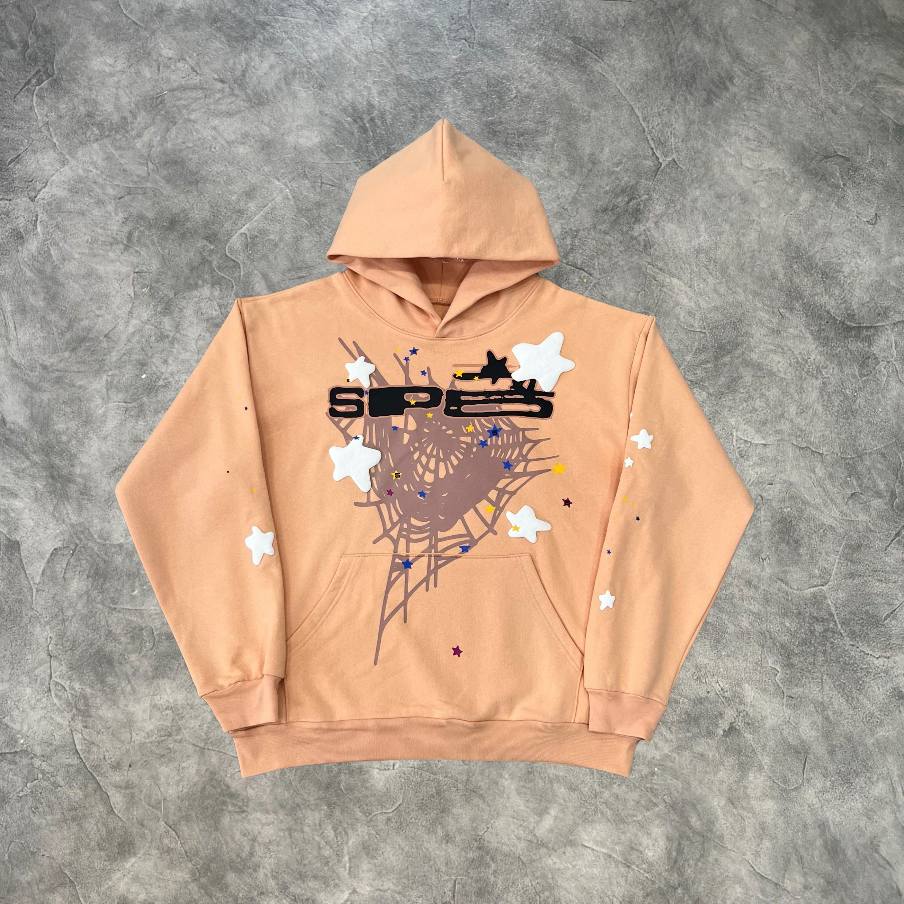 Sp5der Star Web Hoodie Peach