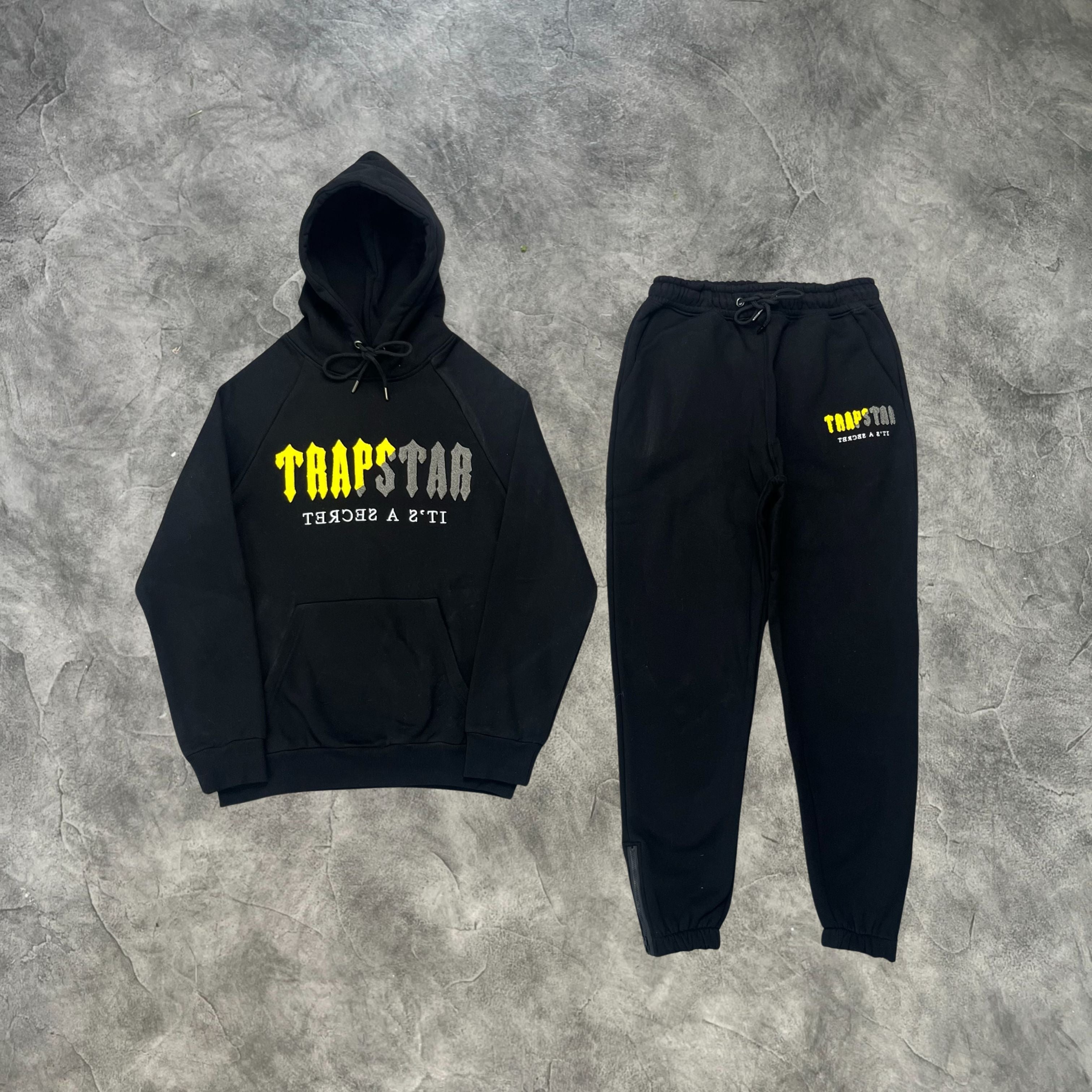 Trapstar Chenille 2.0 Decoded Hooded Tracksuit Black/Yellow/Grey