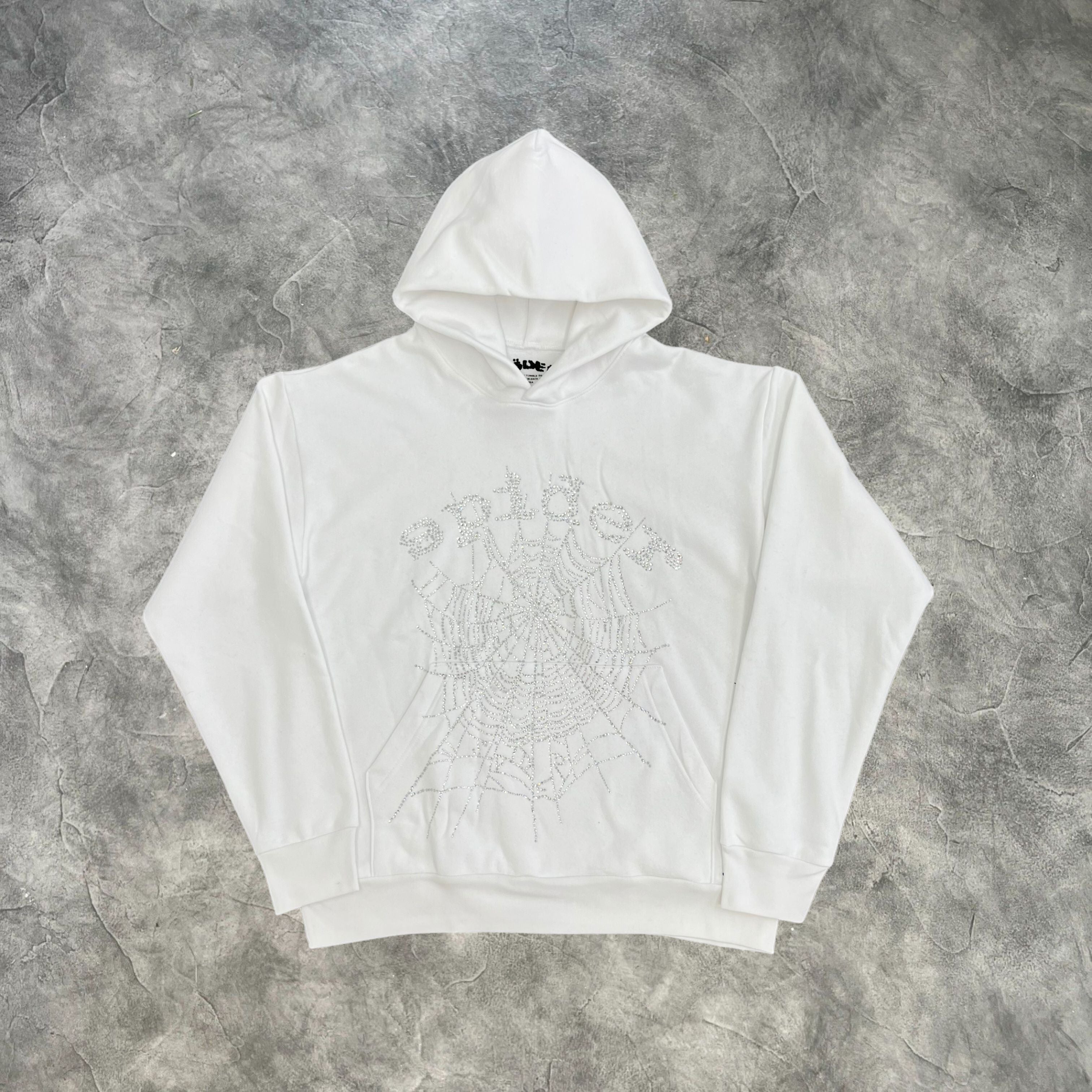 Sp5der Web Rhinestone Hoodie White