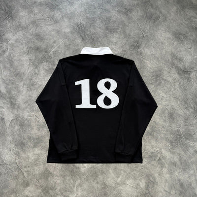 Corteiz Paneled Rugby Long Sleeves Jersey Black