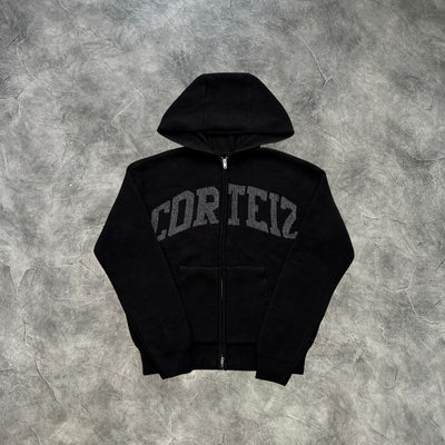 Corteiz College Knit Zip-Up Hoodie Black