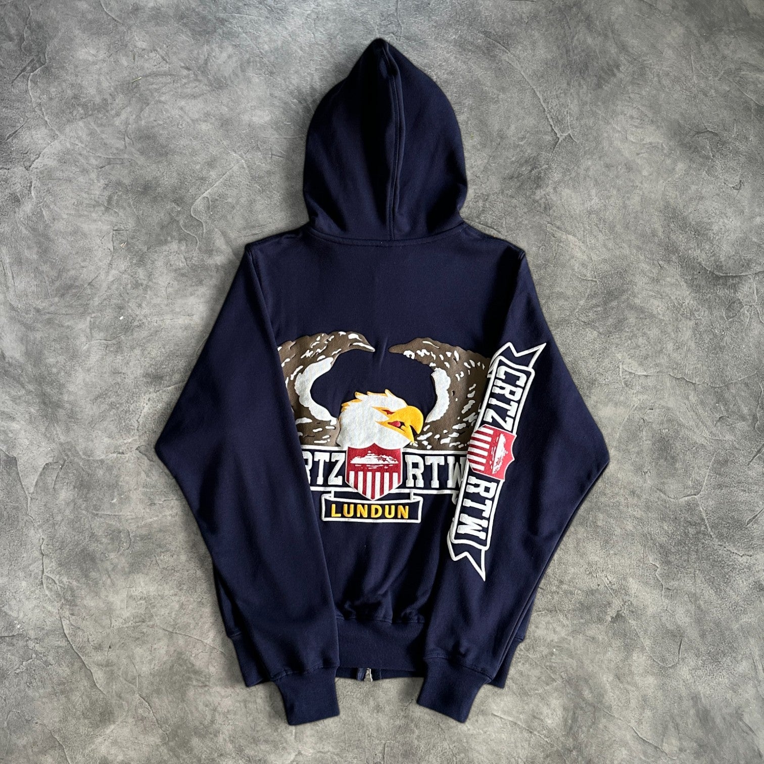 Corteiz Eagle Print Zip-Up Hoodie Navy Blue