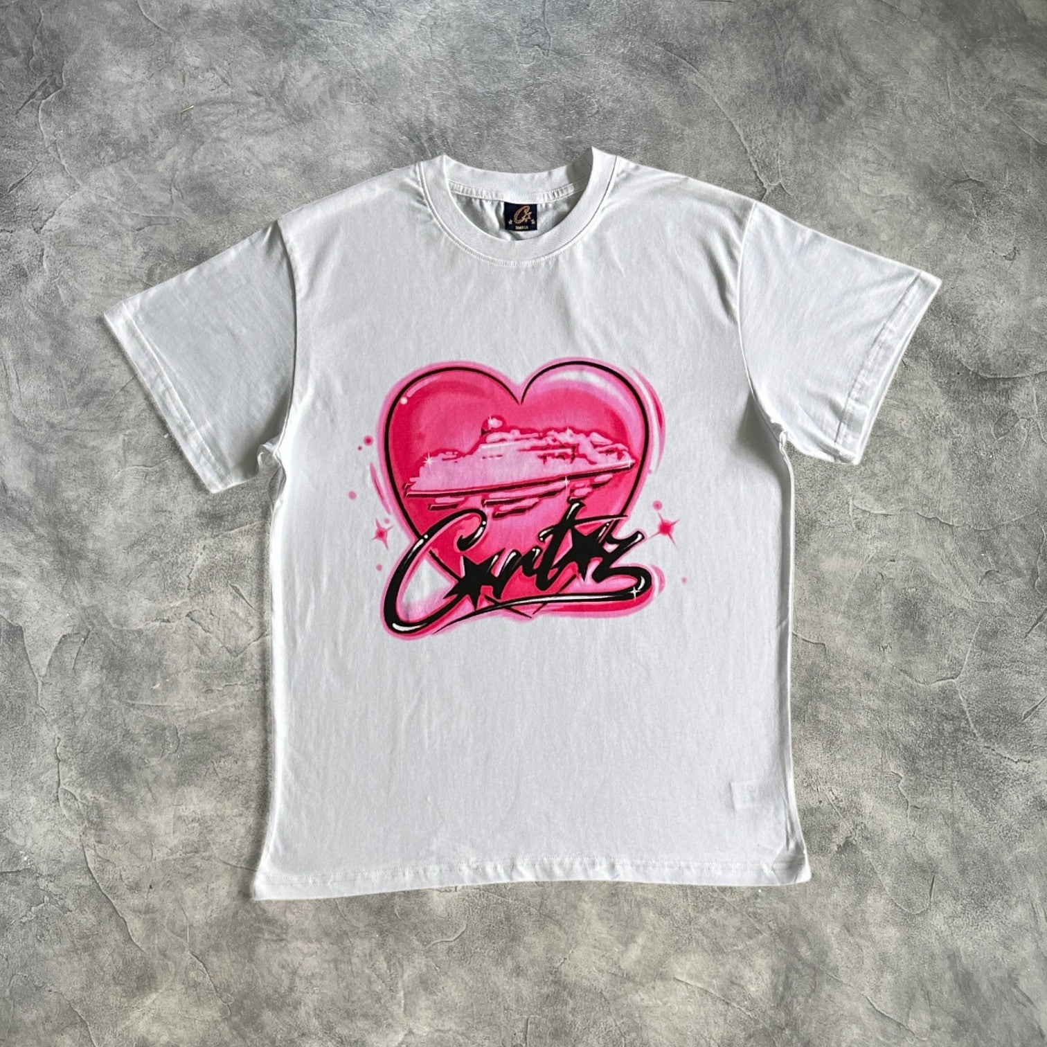 Corteiz Evil-J Pink Heart T-Shirt White