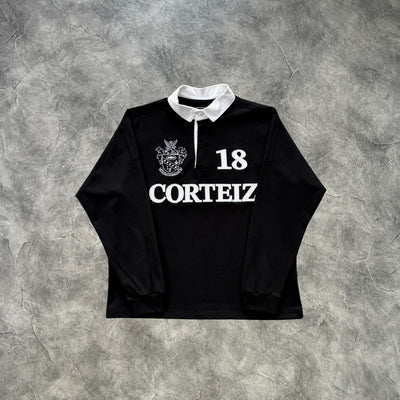 Corteiz Paneled Rugby Long Sleeves Jersey Black