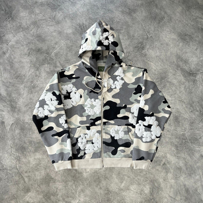 Denim Tears Kapok Flower Camouflage Zip-Up Sweatshirt Snowflake