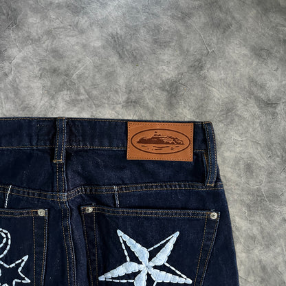 Corteiz C Star Denim Jeans Navy Blue