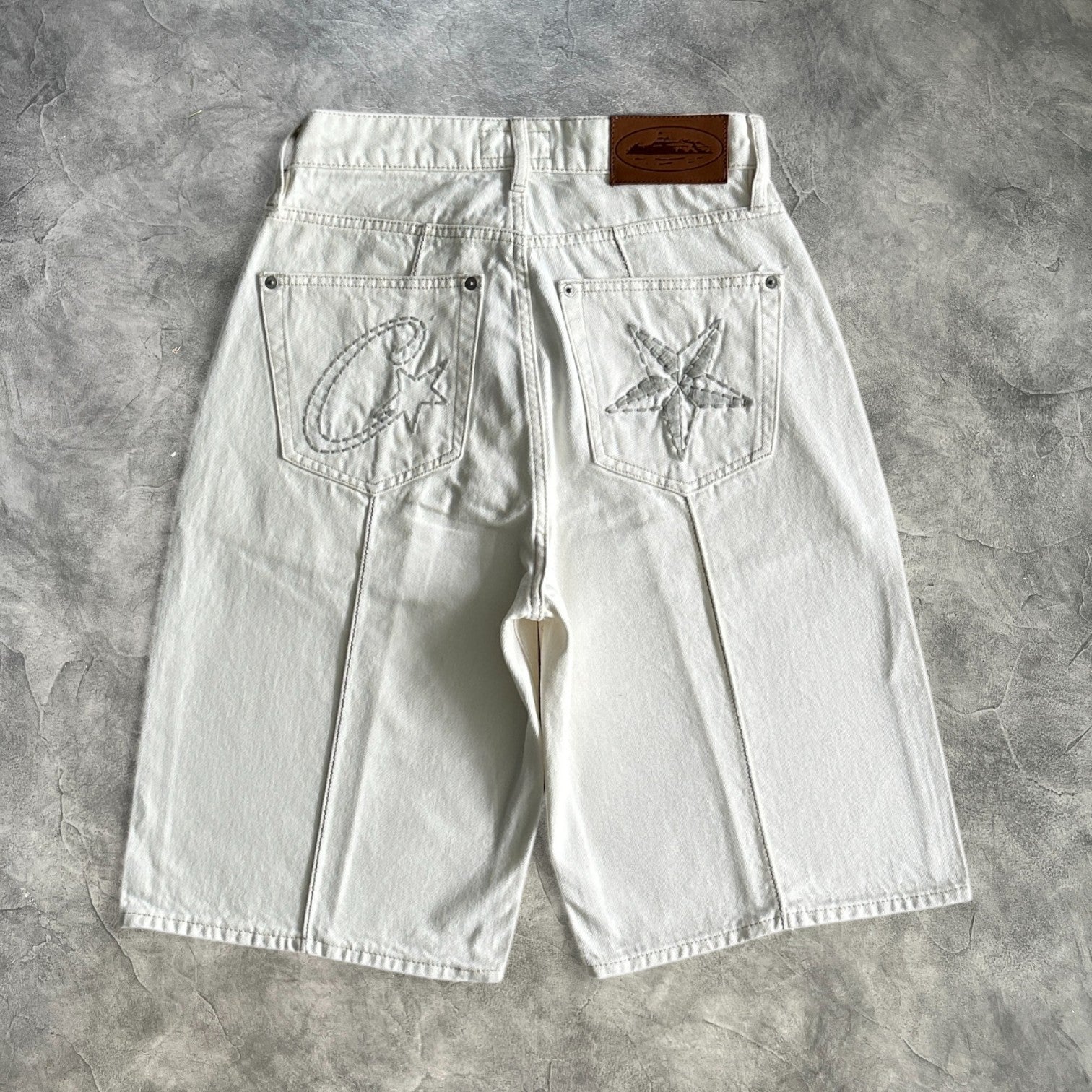 Corteiz C Star Denim Shorts Jeans White