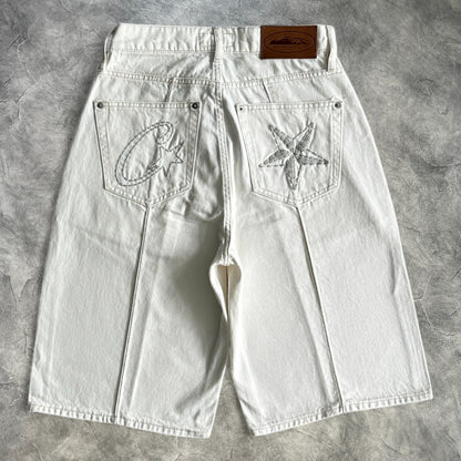 Corteiz C Star Denim Shorts Jeans White