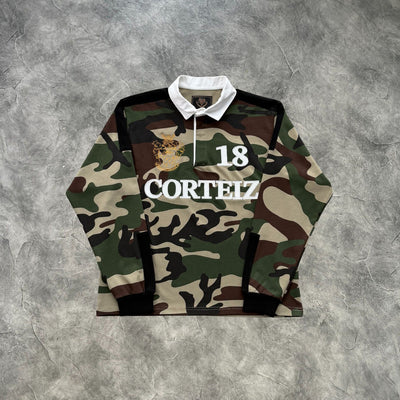 Corteiz Paneled Rugby Long Sleeves Jersey Green Camouflage