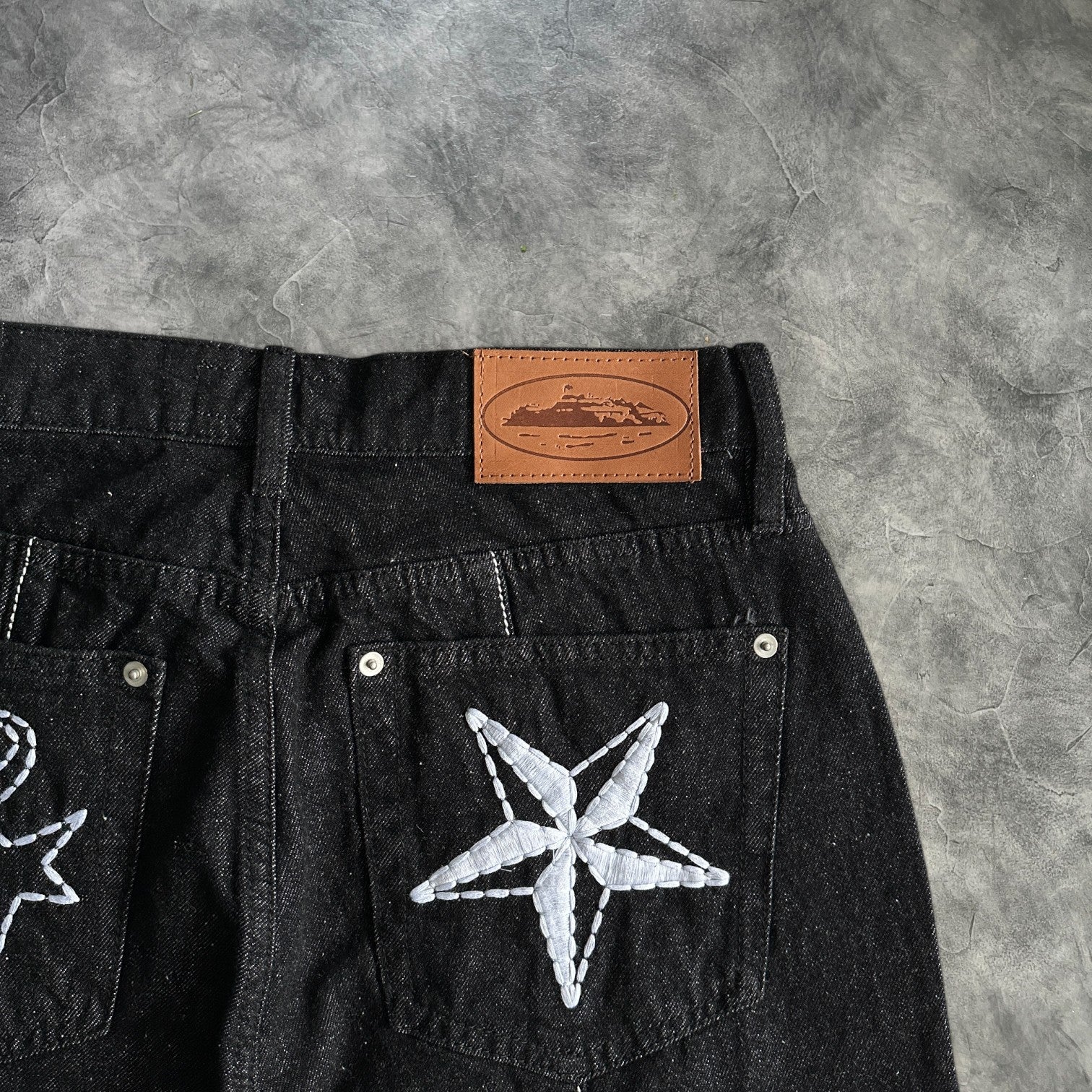 Corteiz C Star Denim Shorts Jeans Black