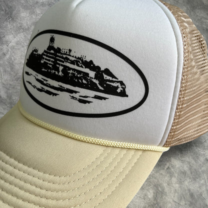 Corteiz Alcatraz Trucker Cap Rice/White