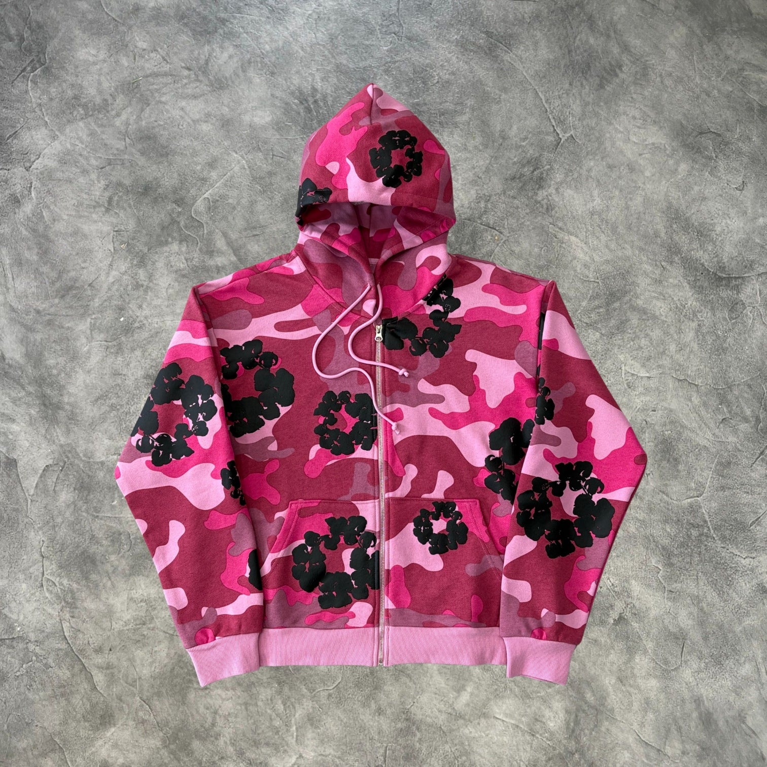 Denim Tears Kapok Flower Camouflage Zip-Up Sweatshirt Pink