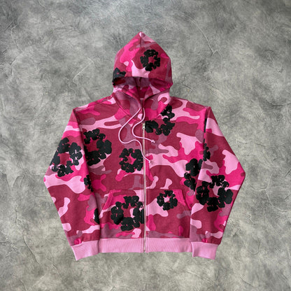 Denim Tears Kapok Flower Camouflage Zip-Up Sweatshirt Pink