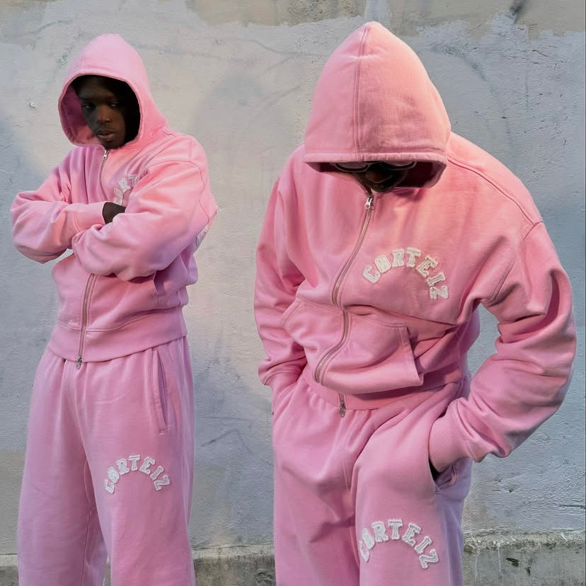 Corteiz Letters Zip-Up Tracksuit Pink