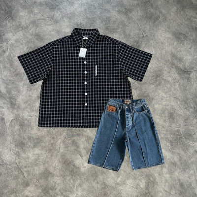 Mertra X Corteiz Midnight Plaid & Denim Drift Vaulted Set