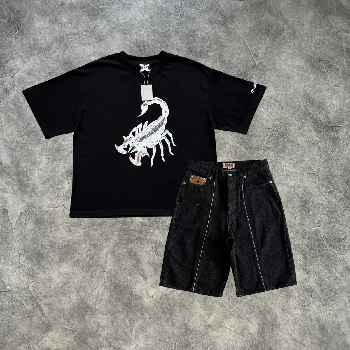 Mertra X Corteiz Scorpion Strike Denim Vaulted Set Black