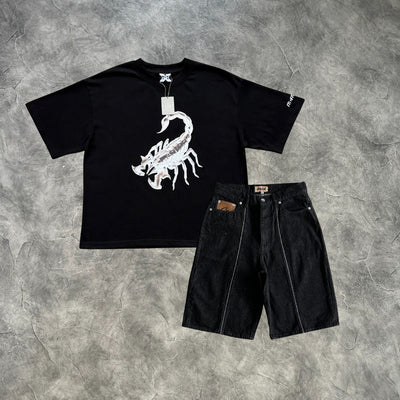 Mertra X Corteiz Scorpion Strike Denim Vaulted Set Black