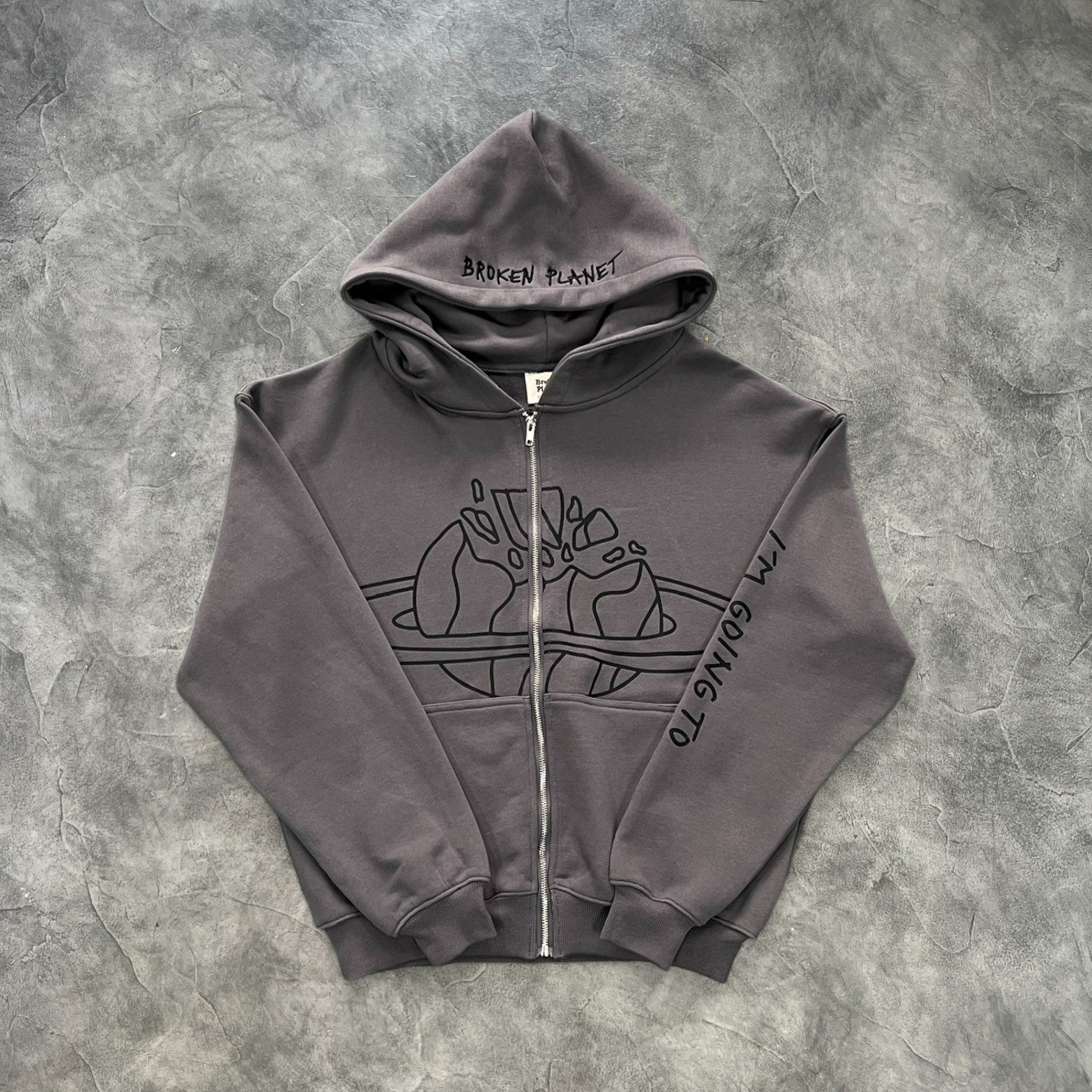Broken Planet Black Print Zip-Up Hoodie