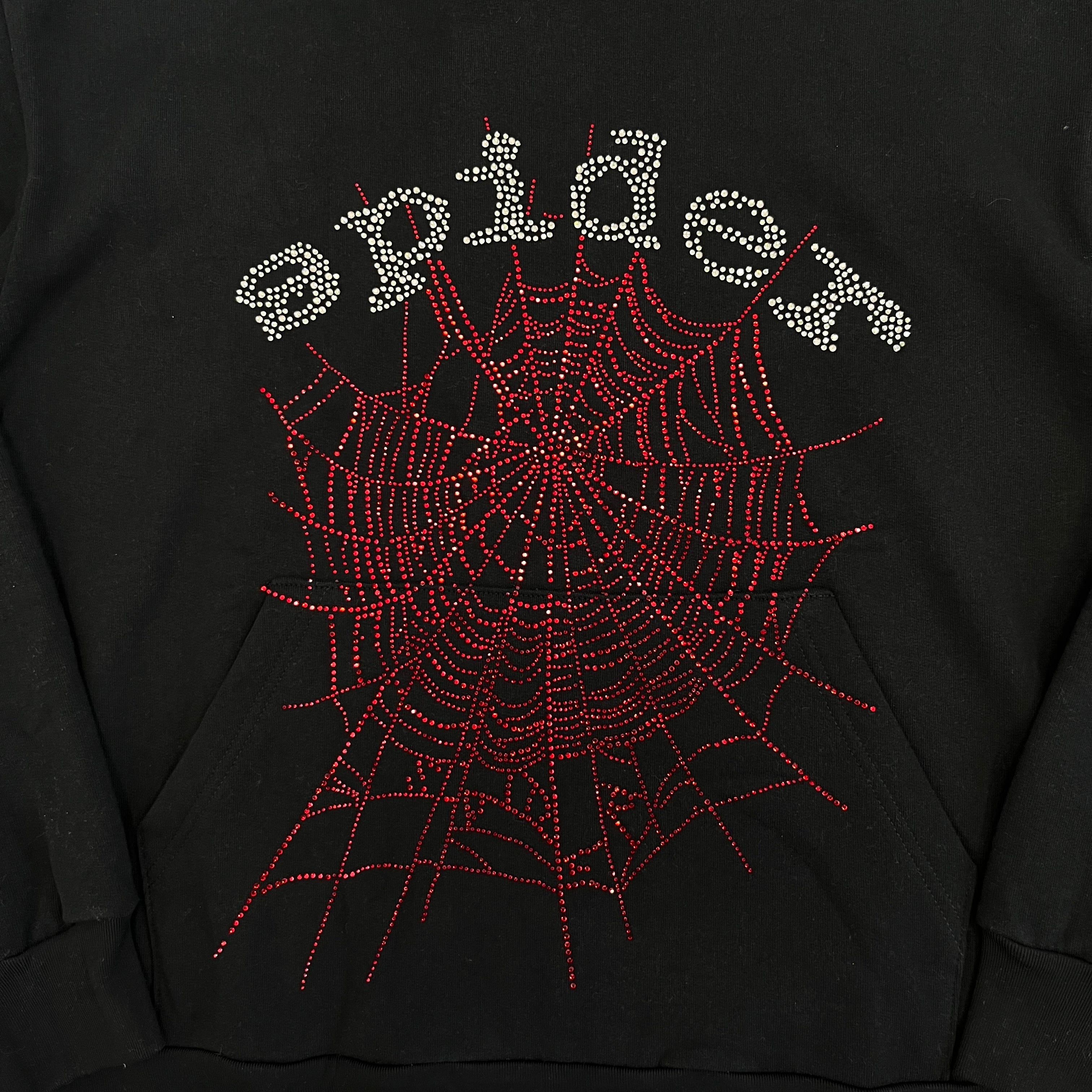 Sp5der Web Rhinestone Hoodie Black