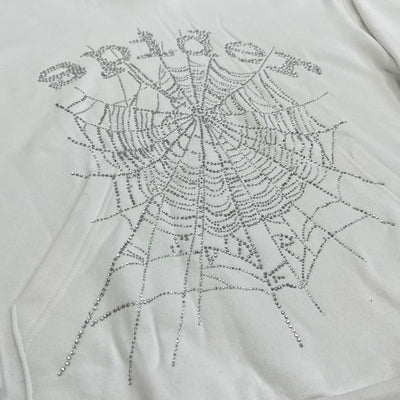 Sp5der Web Rhinestone Hoodie White