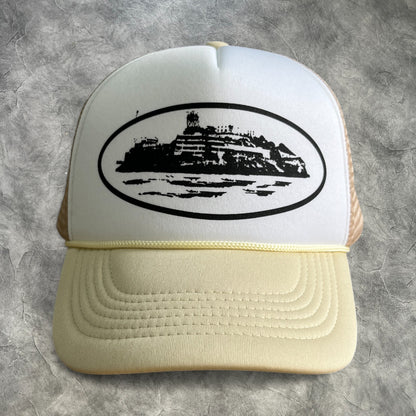 Corteiz Alcatraz Trucker Cap Rice/White