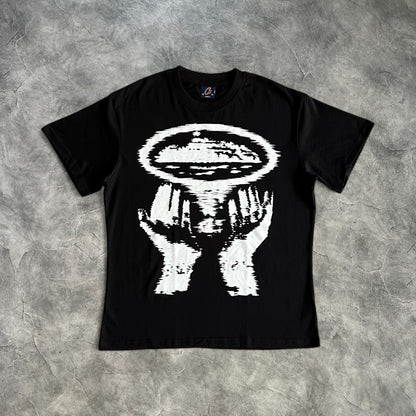 Corteiz Alcatraz Printed Hands T-shirt Black/White