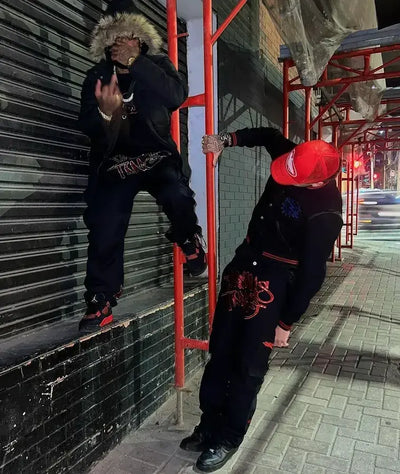 Minus Two Sequin Logo Cargo Pants Black/Red