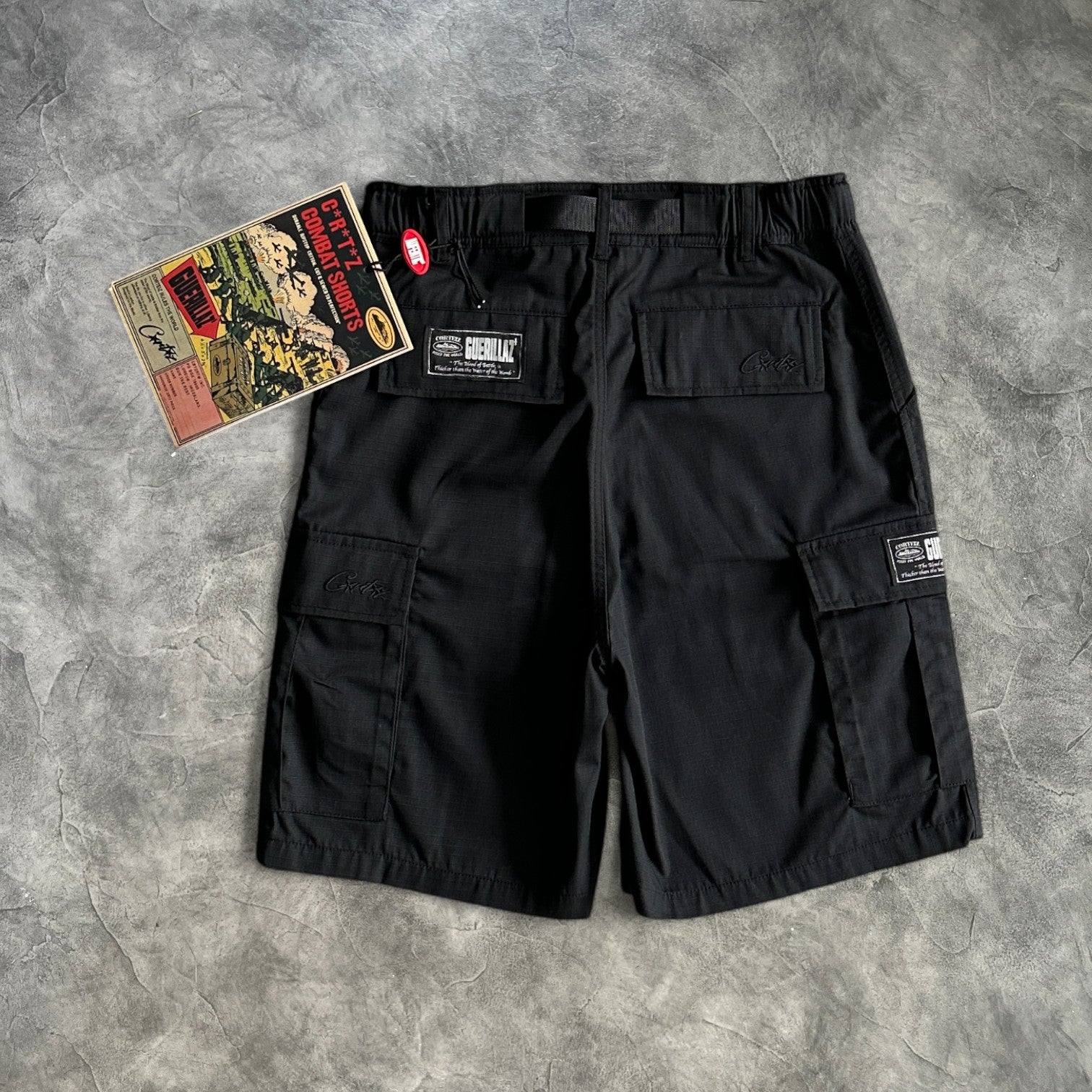 Corteiz Alcatraz Cargo Shorts Dark Black