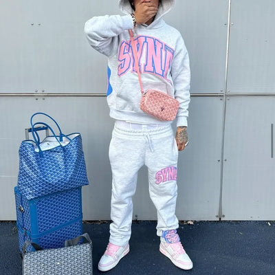 Syna Arched Printed Tracksuit Grey/Pink